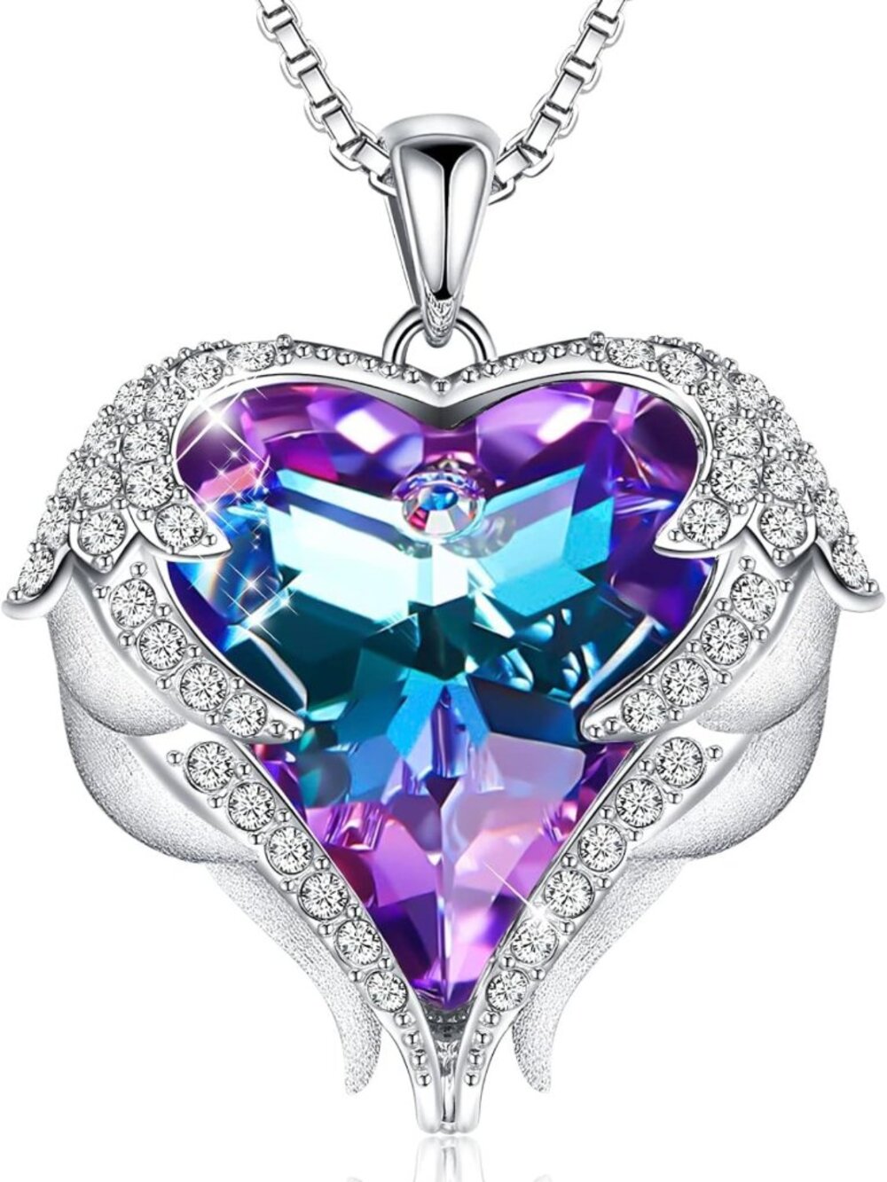 Angel Wings Heart Birthstone Pendant Necklace - Perfect Gift for Women